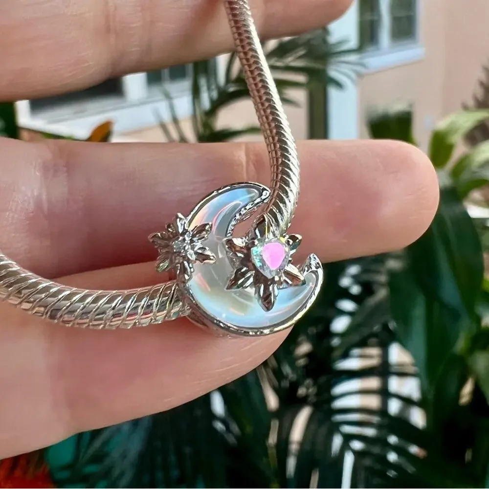 Silver Opalescent Moon Charm